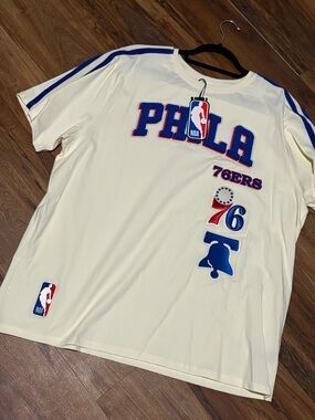 NBA PHILA 76ERS Cream Shirt with Blue & Red Accents
